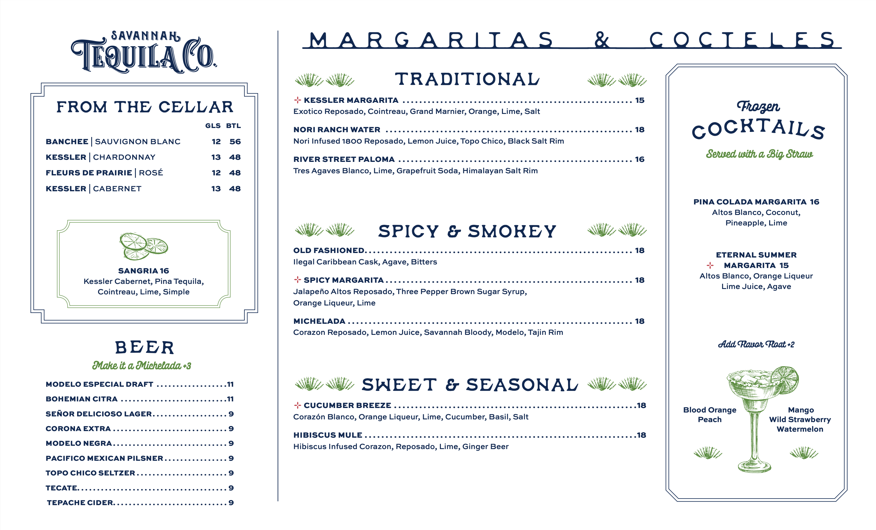 Savannah tequila Company Spring Drinks Menu